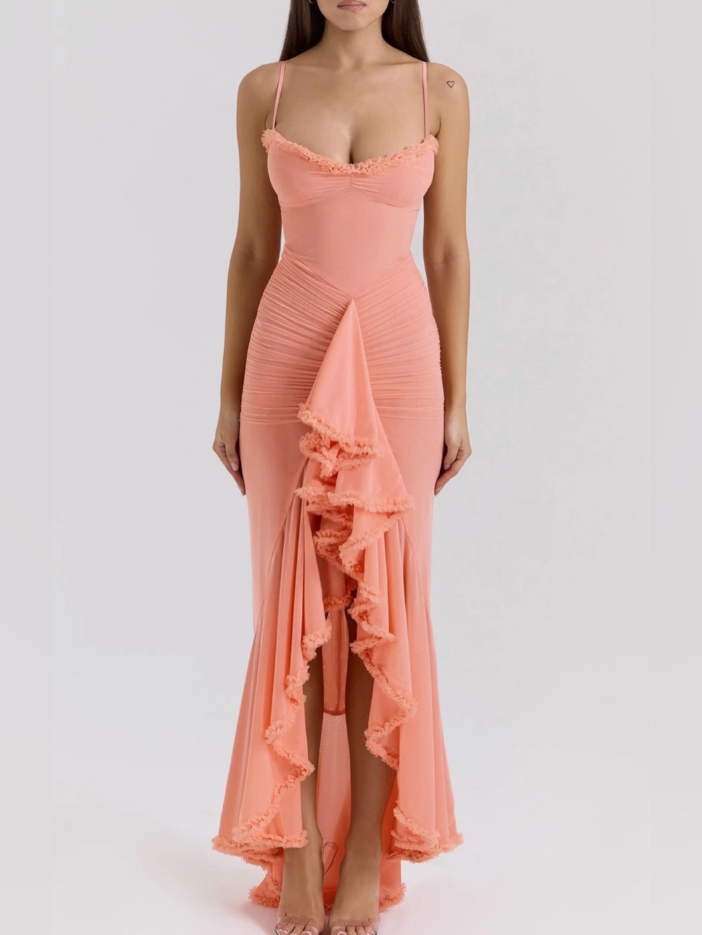 House of CB “Gabbi” Light Blue Mesh Ruffle Dress with Spaghetti Straps